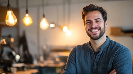 Fototapeta premium Happy Man Smiling in Office Space