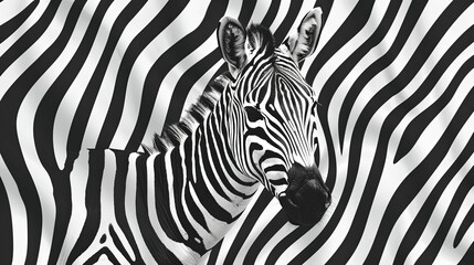 Zebra Portrait with Black and White Striped Background