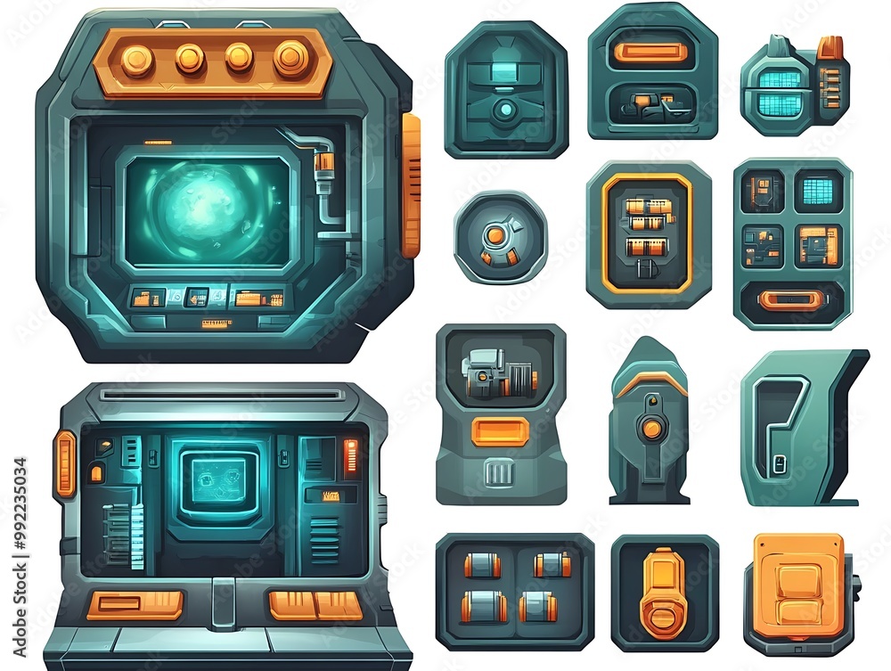 Poster futuristic sci fi user interface elements for game design