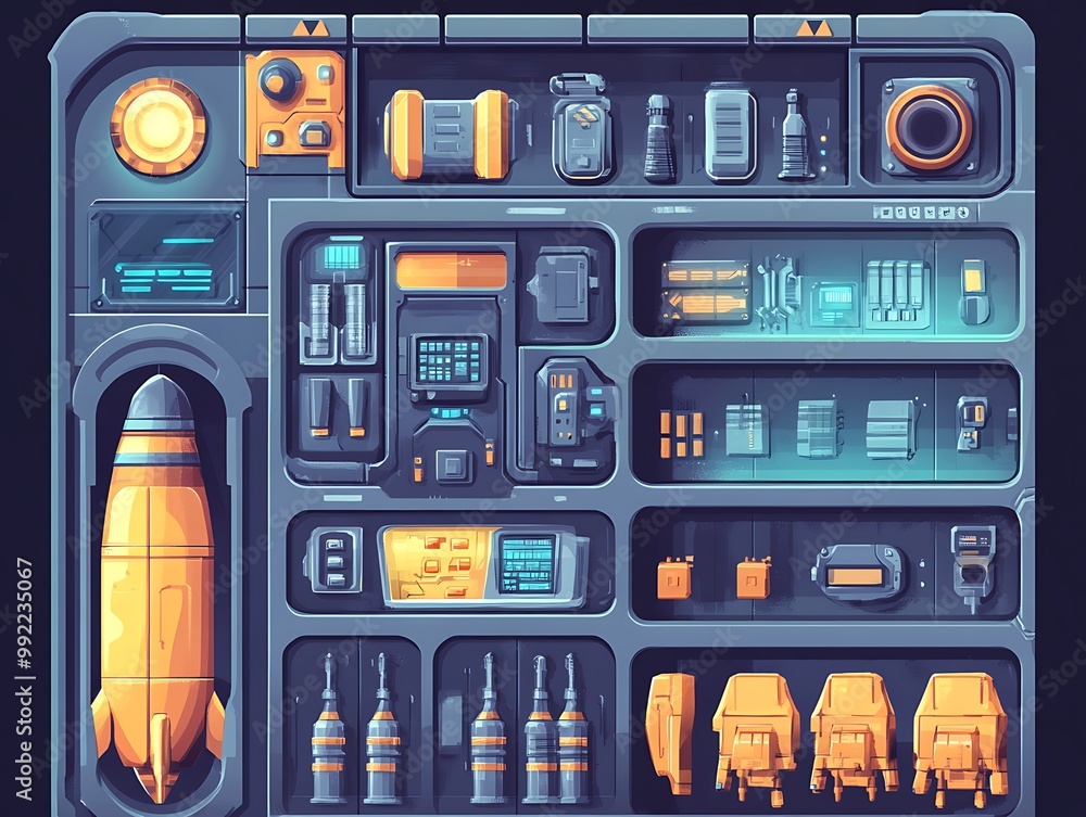 Poster futuristic sci fi game ui design element, spaceship control panel