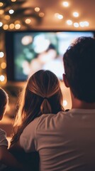 Family Enjoying Movie Night with Warm Lights