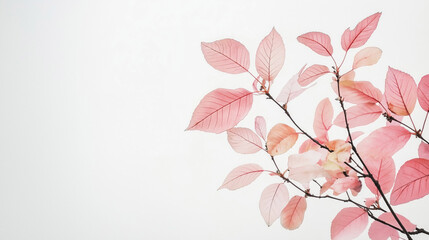 branches of pink mauve autumnal leaves on light background space for copy text wallpaper backdrop