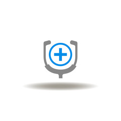 Vector illustration of stethoscope with medical cross. Symbol of medicine and healthcare.