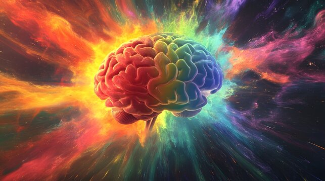 A Human Brain Exploding with Vivid Colors