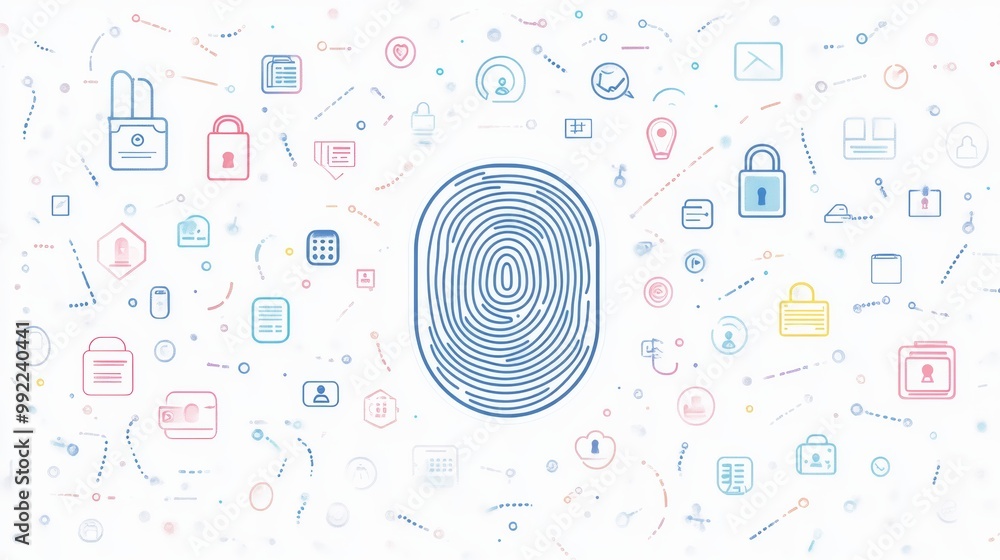 Poster fingerprint with data security icons