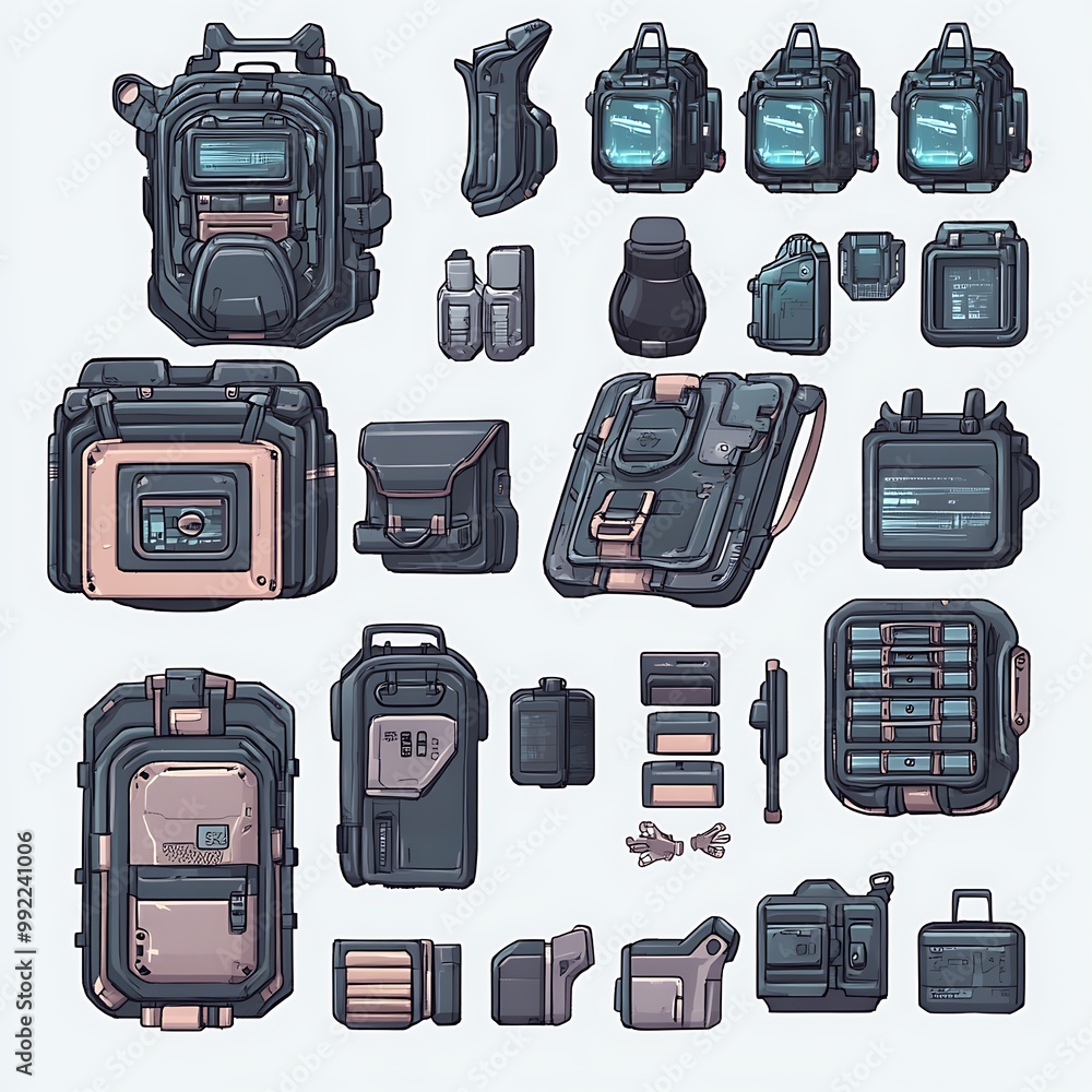 Poster sci fi futuristic tech gadgets and ui elements for game design