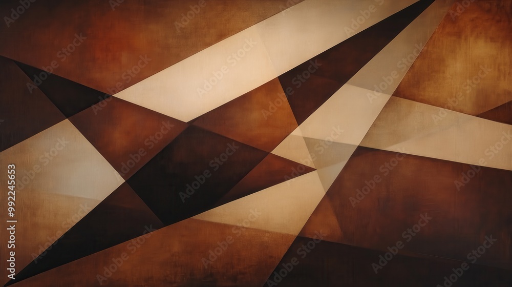 Poster brown and tan abstract painting with a star shape. the painting is made up of many different shapes 