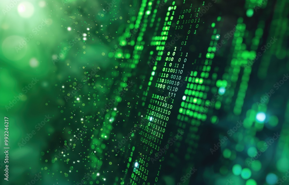 Aufkleber Green background with a series of numbers and letters. The numbers are in a grid pattern and the letters are scattered throughout the image. Scene is one of technology and complexity