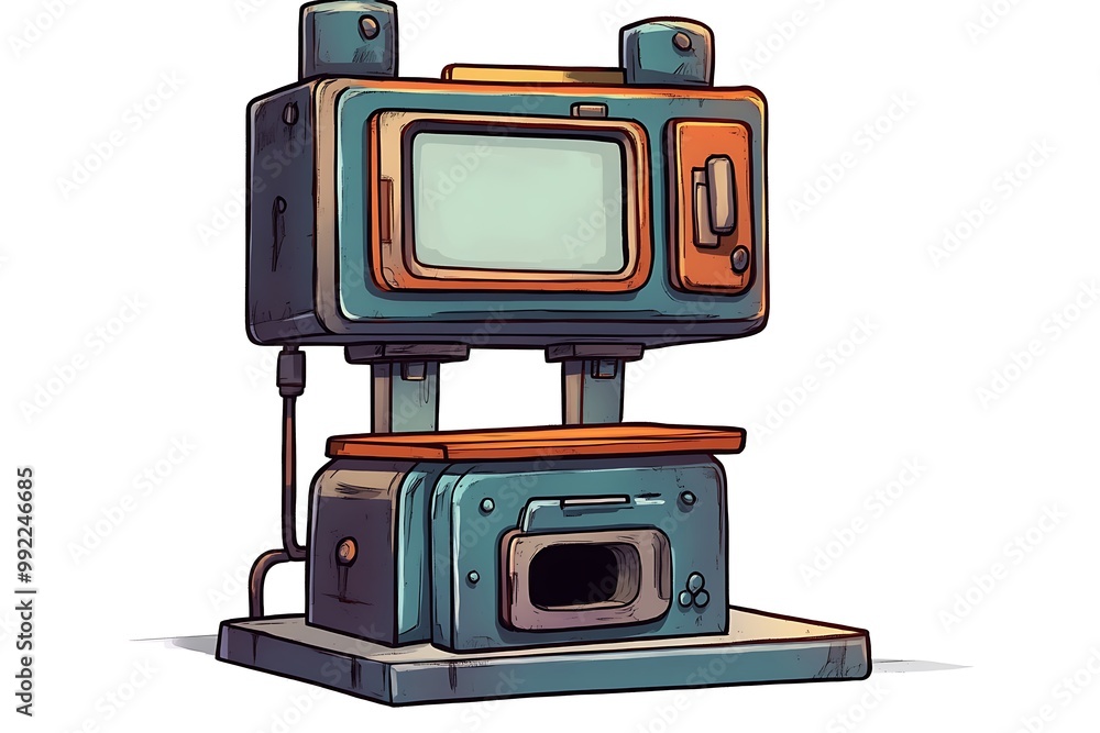 Poster retro futuristic machine with screen and buttons
