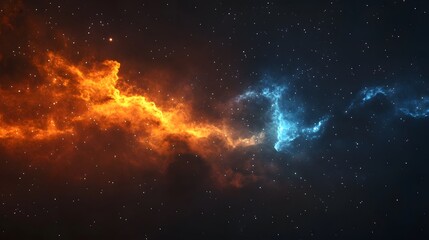 Orange and Blue Nebulae in a Starry Night Sky