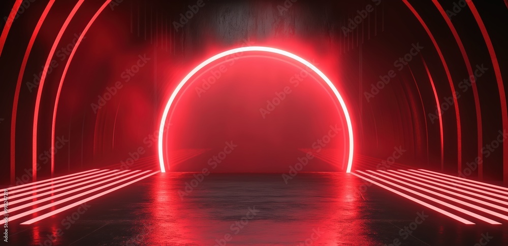 Aufkleber red tunnel with a glowing circle in the middle. the tunnel is dark and the circle is lit up