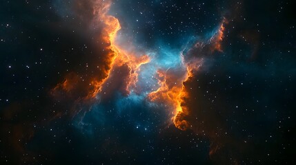 Fototapeta premium Cosmic Nebula with Orange and Blue Swirls Amidst a Starry Sky