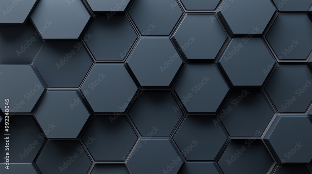 Poster black and white image of a pattern of hexagons. the image is abstract and has a modern feel to it. t