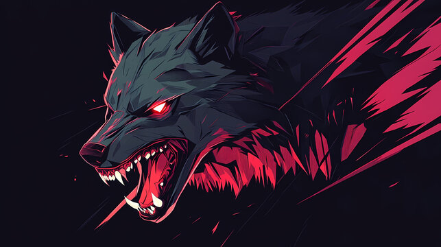Fenrir wolf with exaggerated geometric fang shapes. minimalist fantasy,. Fenrir. Illustration