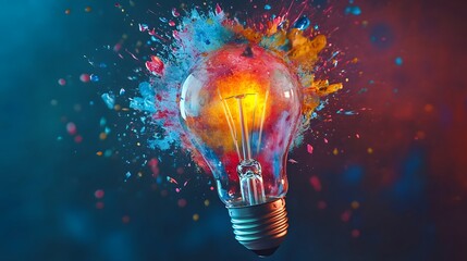 A Light Bulb Exploding with Colorful Paint Splatter