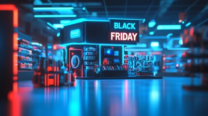 Fototapeta premium Black Friday Sales Booth in a Futuristic Retail Store