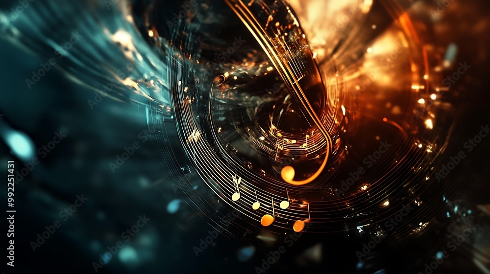 Poster Abstract Music Background with Vibrant Colors and Dynamic Shapes