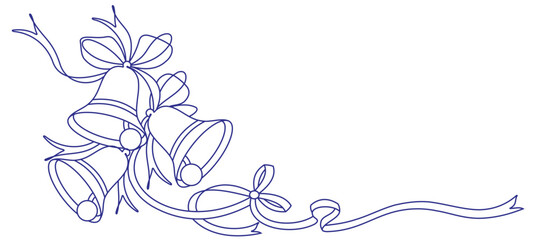 Line art style vector illustration of three bells and ribbon strings for christmas and celebration decoration