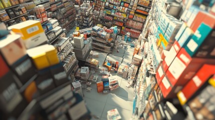 A Bird's Eye View of a Toppled Over Bookcase in a Bookstore