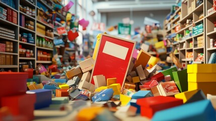 A Pile of Cardboard Boxes in a Store Aisle