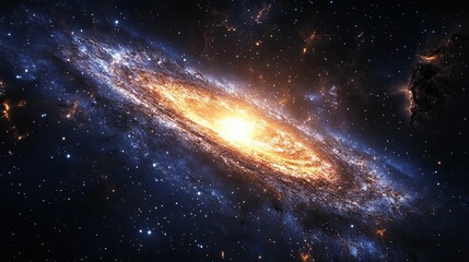 Obraz premium A Spiral Galaxy in the Vastness of Space, Glowing with a Bright Core and Scattered Stars