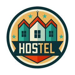 Vintage Hostel Logo: A colorful, retro-inspired logo with a charming silhouette of a hostel building. Perfect for your travel business!