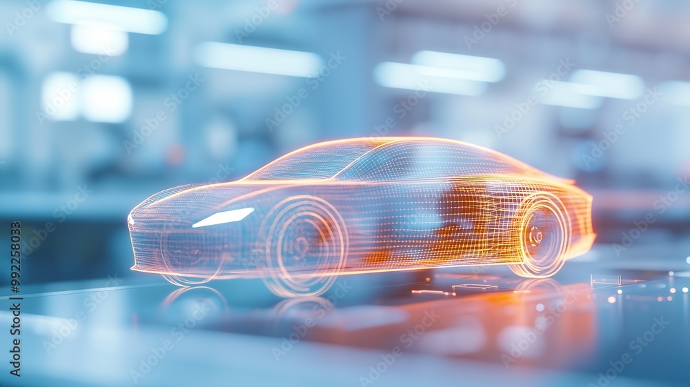 Poster futuristic car concept with neural network graphics