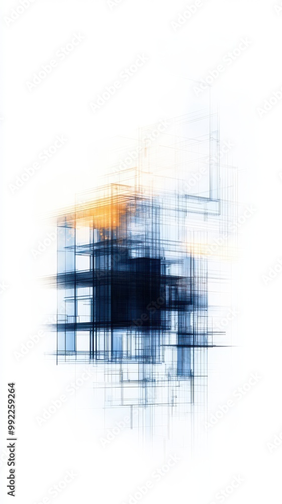 Poster modern architectural blueprint analysis with ai technology
