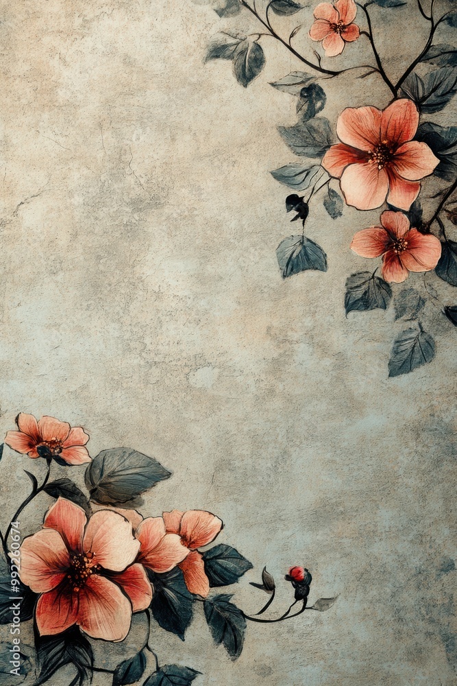 Poster floral pattern design, sophisticated floral business background features intricate patterns and mute