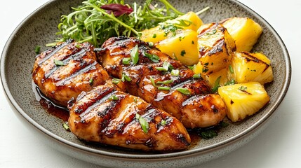 Grilled Chicken Breast with Pineapple and Greens