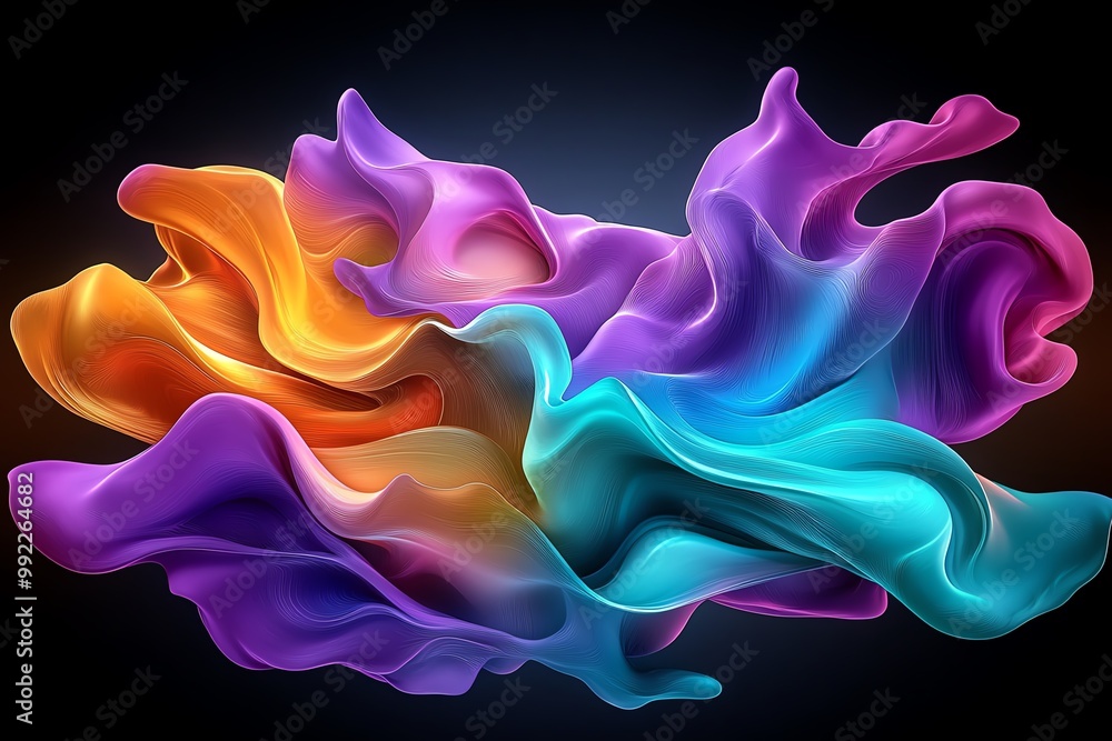 Aufkleber a digital abstract piece with flowing, liquid-like shapes and vibrant colors, creating a sense of mo