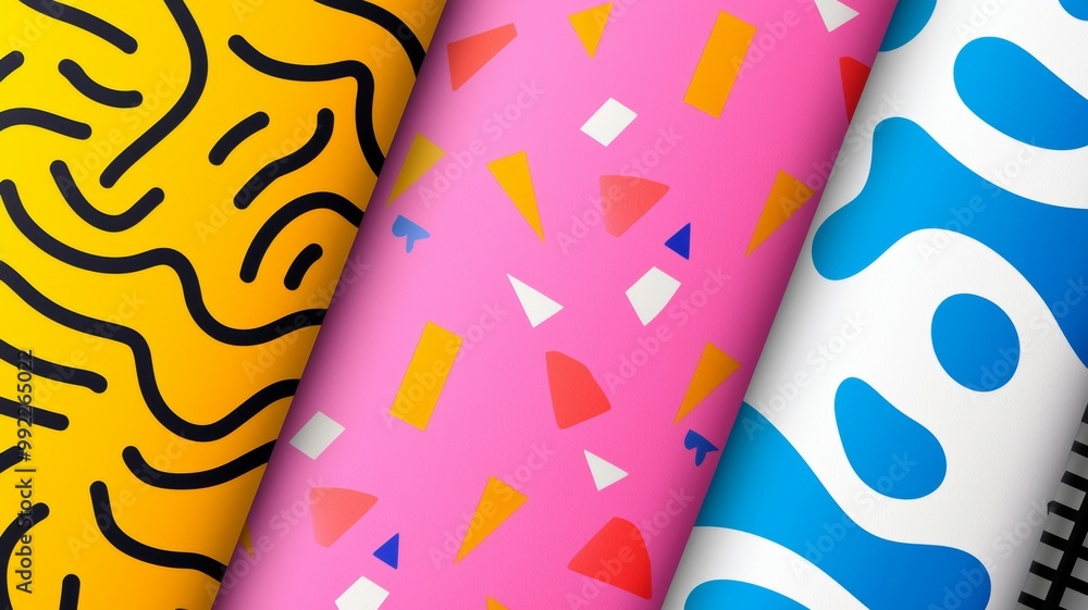 Poster a series of colorful abstract art pieces with different patterns and shapes