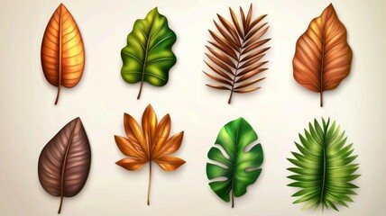 Obraz premium A set of leafy plants with different colors and shapes