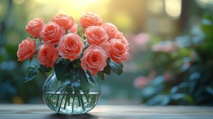 Elegant Pink Roses in Glass Vase with Soft Lighting