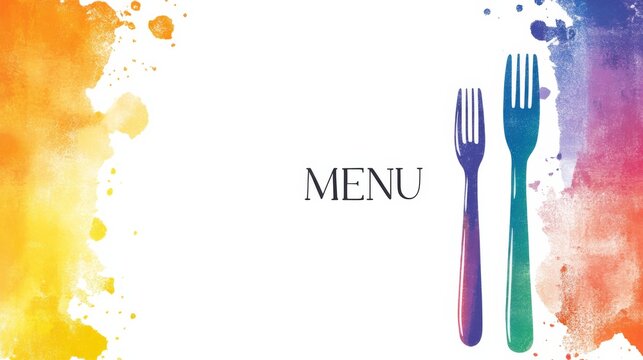 A restaurant menu with cutlery on the side, with text  reads "MENU" 