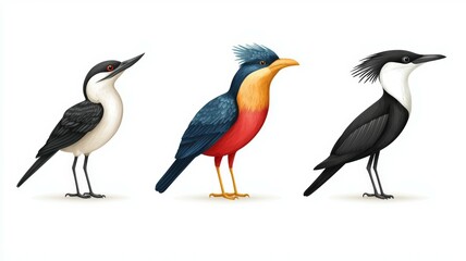 Obraz premium Three birds with different colors and patterns