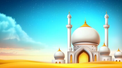 A beautiful white and gold building with a blue sky in the background