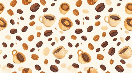 Obraz premium Minimalist Coffee Bean Mug Cup Seamless Pattern on a White Background