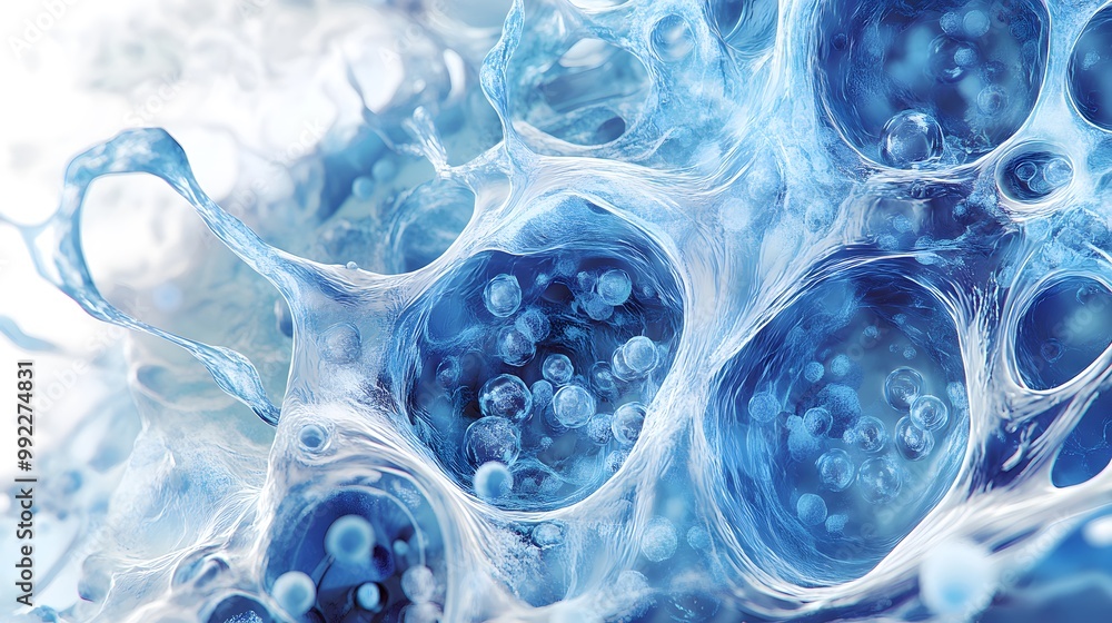 Poster abstract 3d rendering of a blue cell structure with multiple internal chambers
