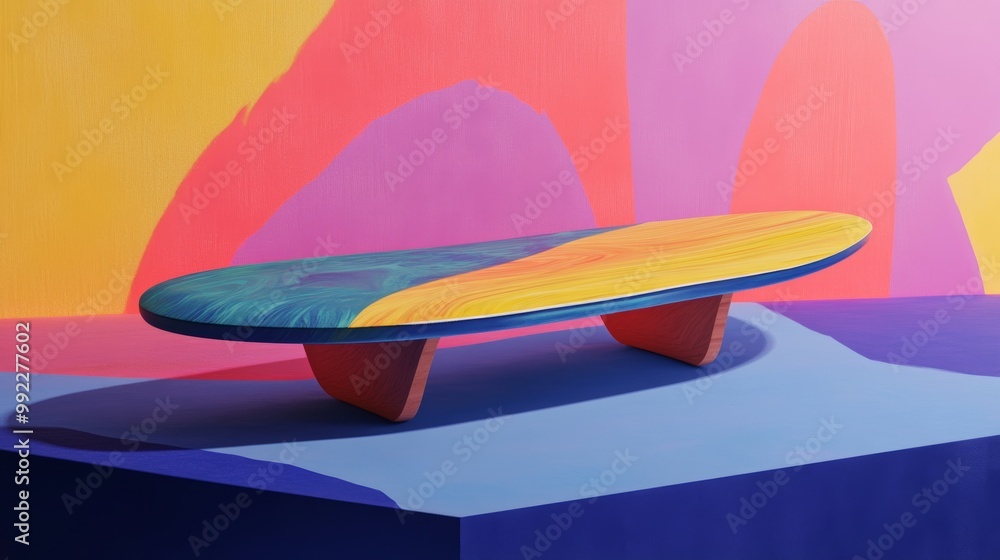 Poster a vibrant depiction of a balance board, showcasing its design and use for improving core stability