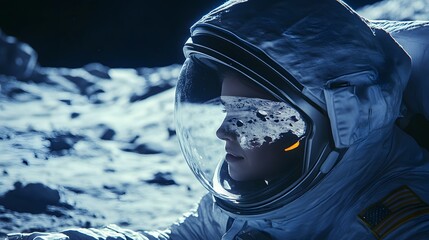 Astronaut's Reflection Reflects the Lunar Surface