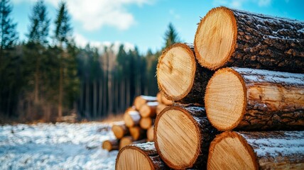 A pile of logs with snow on them