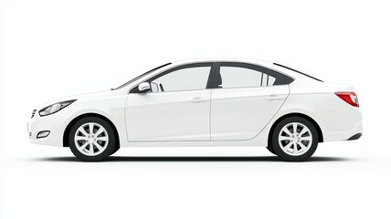 A white car is parked on a white background