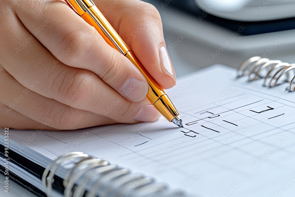 Aufkleber a hyper-realistic close-up of a personâ€™s hand, marking off a task on a physical planner, with ever