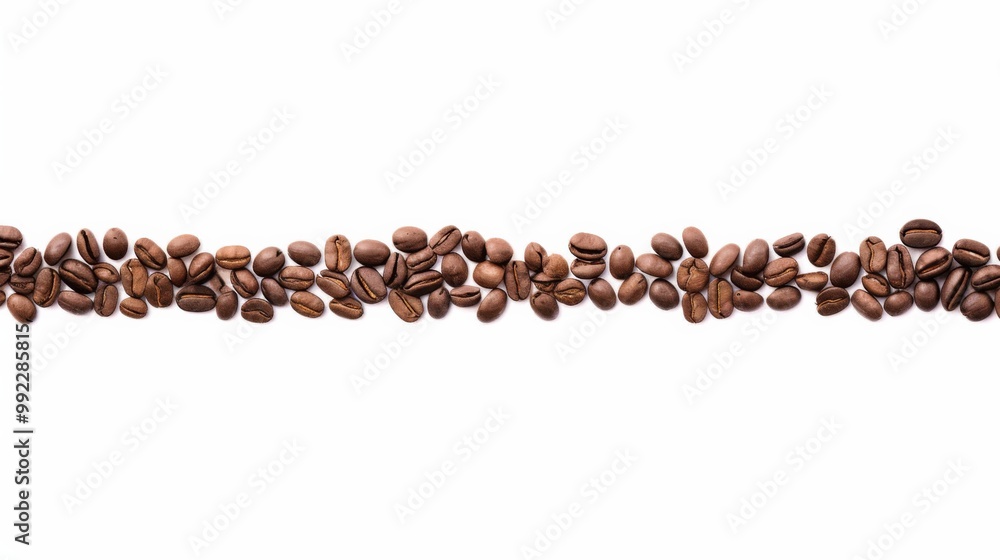 Poster panoramic border of coffee beans isolated on a white background with ample copy space, perfect for c