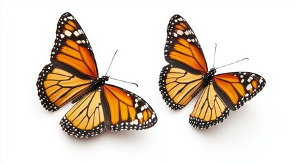 Obraz premium Two orange butterflies are on a white background