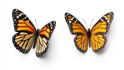 Fototapeta premium Two butterflies are shown side by side, one of which is missing its wings