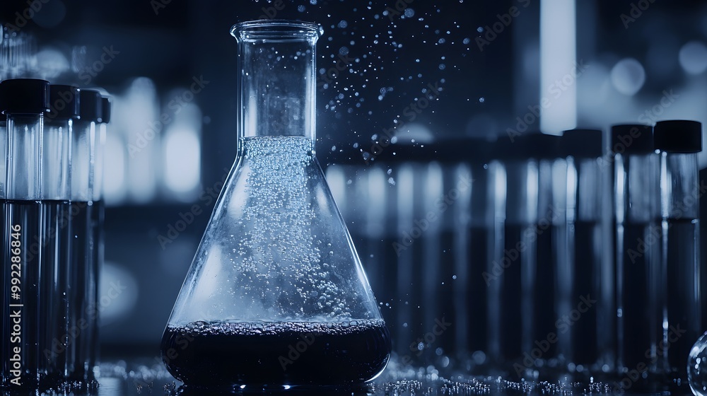 Aufkleber a single erlenmeyer flask with bubbles in a laboratory setting