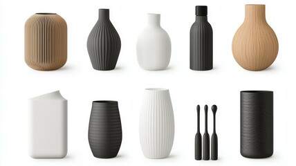 Obraz premium A collection of vases in various shapes and sizes, including some made of wood