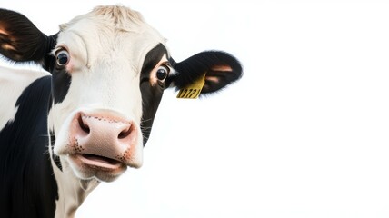 A cow with a yellow tag on its ear is staring at the camera